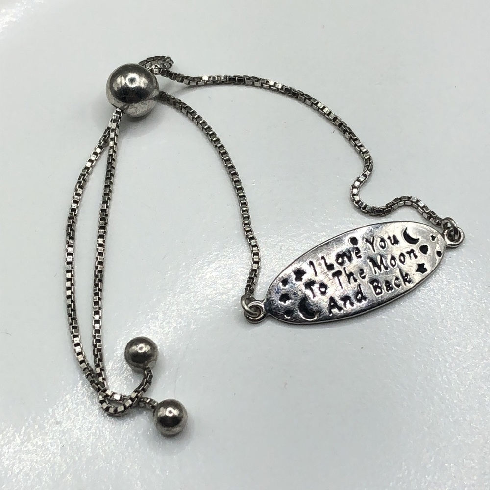 Sterling Silver 925 "I Love You To the Moon and Back" Adjustable Bracelet YGI